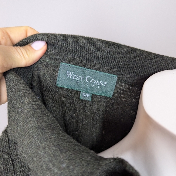 Vintage 90s West Coast Wool Cable Knit Sweater Olive Green Oversized Grandpa Sty - Picture 10 of 11